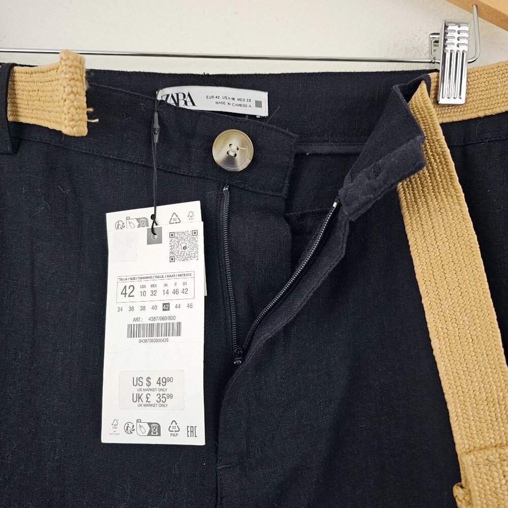 ZARA Womens Sz 10 Linen Blend Straight Leg Pants Office Siren Casual Work NWT - Picture 4 of 11